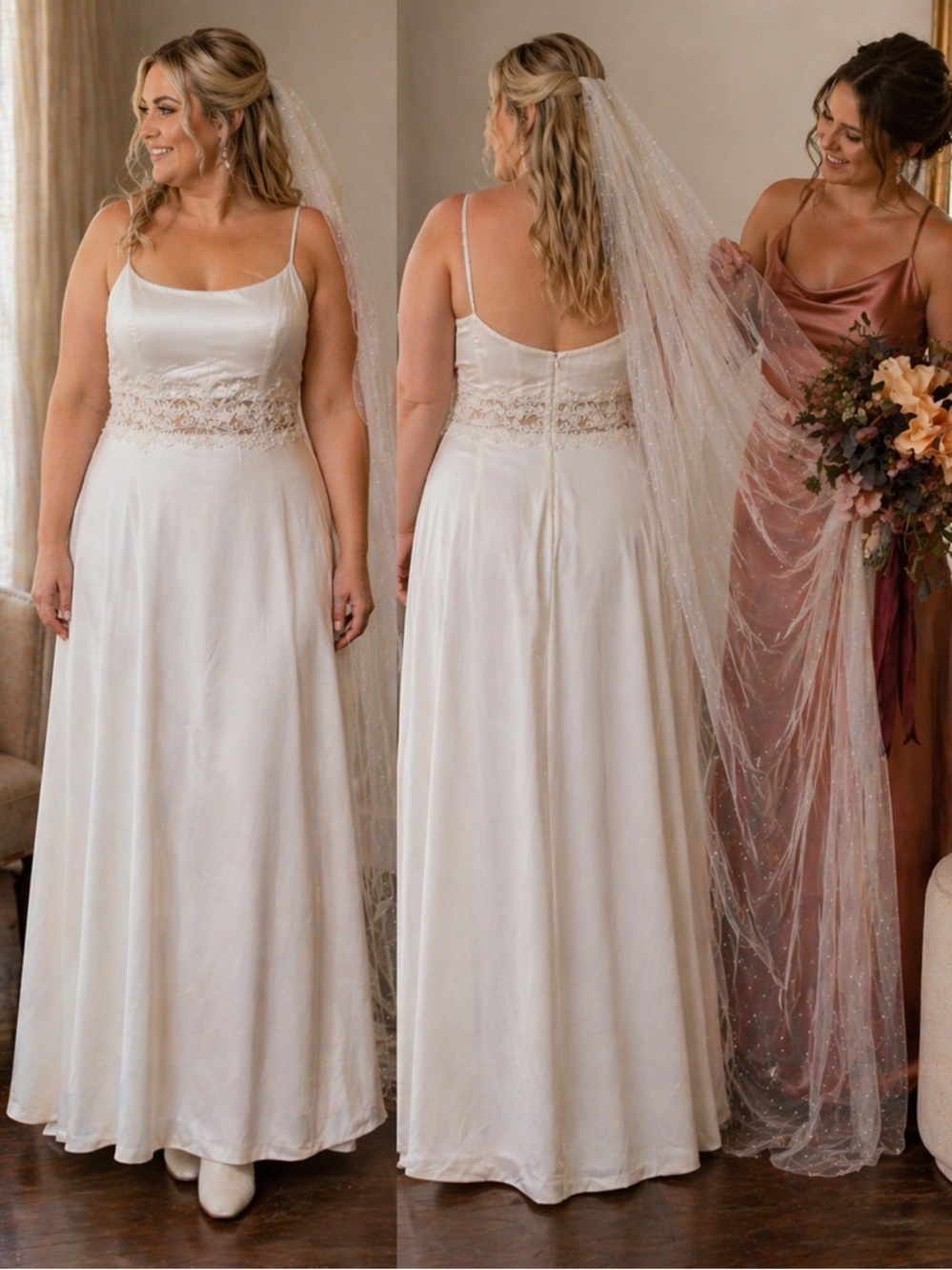 City Studio Ivory Satin Lace-Waist Bridal Slip Dress